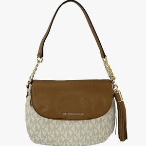 MIchael Kors Bedford Medium Tassle Shoulder Bag + Wallet, O/S, color creme/brown